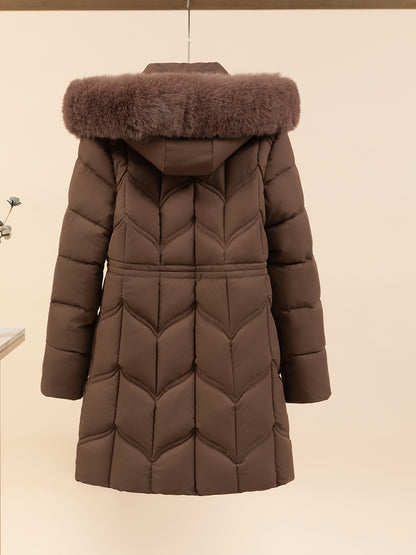 Women’s Long-Sleeve Faux Puffer Jacket, Slim Fit Warm Coat