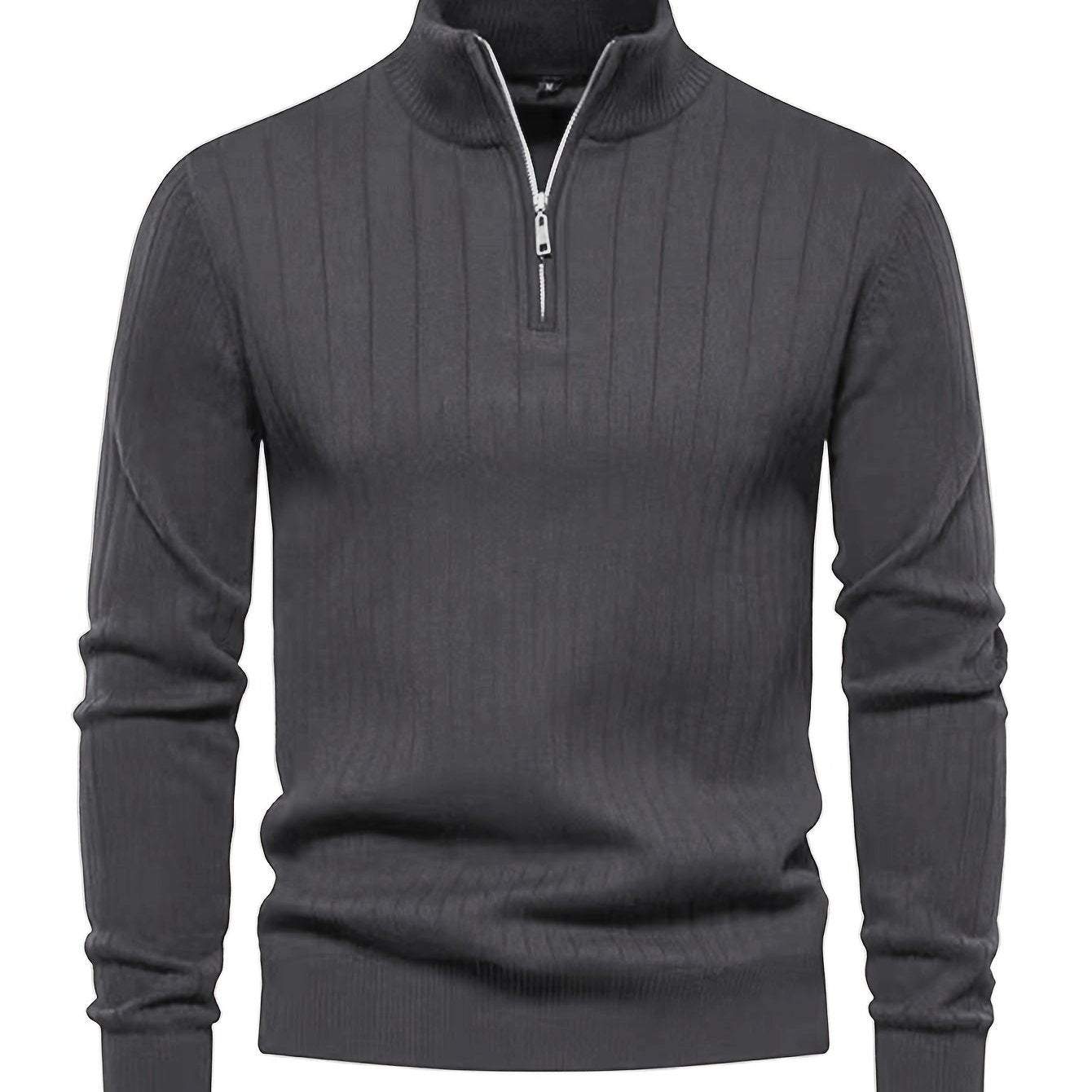 Men's Stand Collar Zipper Knit Pullover Sweater for Fall Comfort