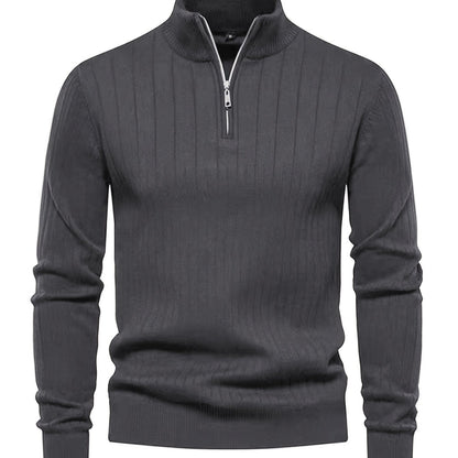 Men's Stand Collar Zipper Knit Pullover Sweater for Fall Comfort