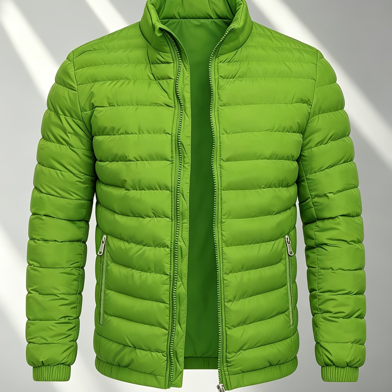 Men's College-Style Stand-Up Collar Jacket, Warm Outerwear Casual Windproof Coat with Zippered Pockets, Suitable for Winter Wear