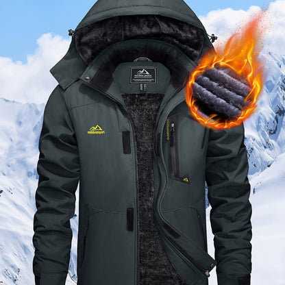 Men's Hooded Winter Fleece Lined Jacket for Outdoor Activities