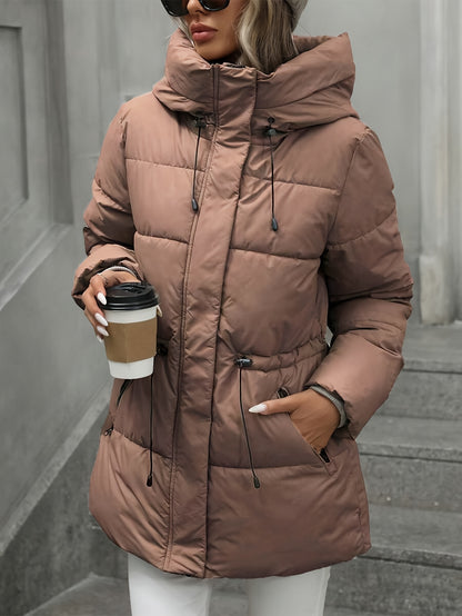 Women’s Windproof Hooded Jacket with Zippered Pockets - Midi Length