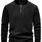 Refined Fleece Henley Sweater with Stand-Up Collar for Men