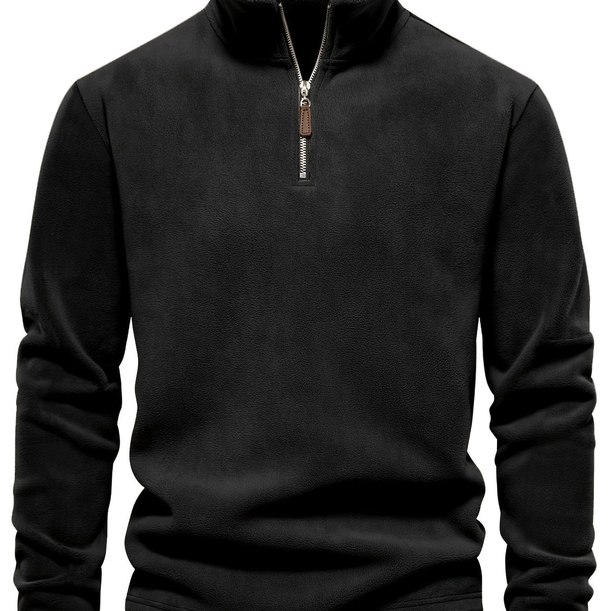 Refined Fleece Henley Sweater with Stand-Up Collar for Men