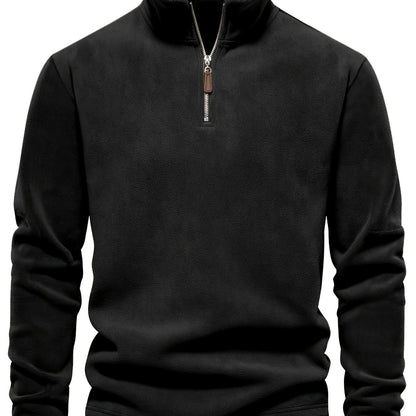 Refined Fleece Henley Sweater with Stand-Up Collar for Men