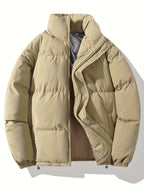 Autumn/Winter Men's Regular Fit Thickened Casual Solid Color Padded Coat, Men's Winter Warm Outerwear