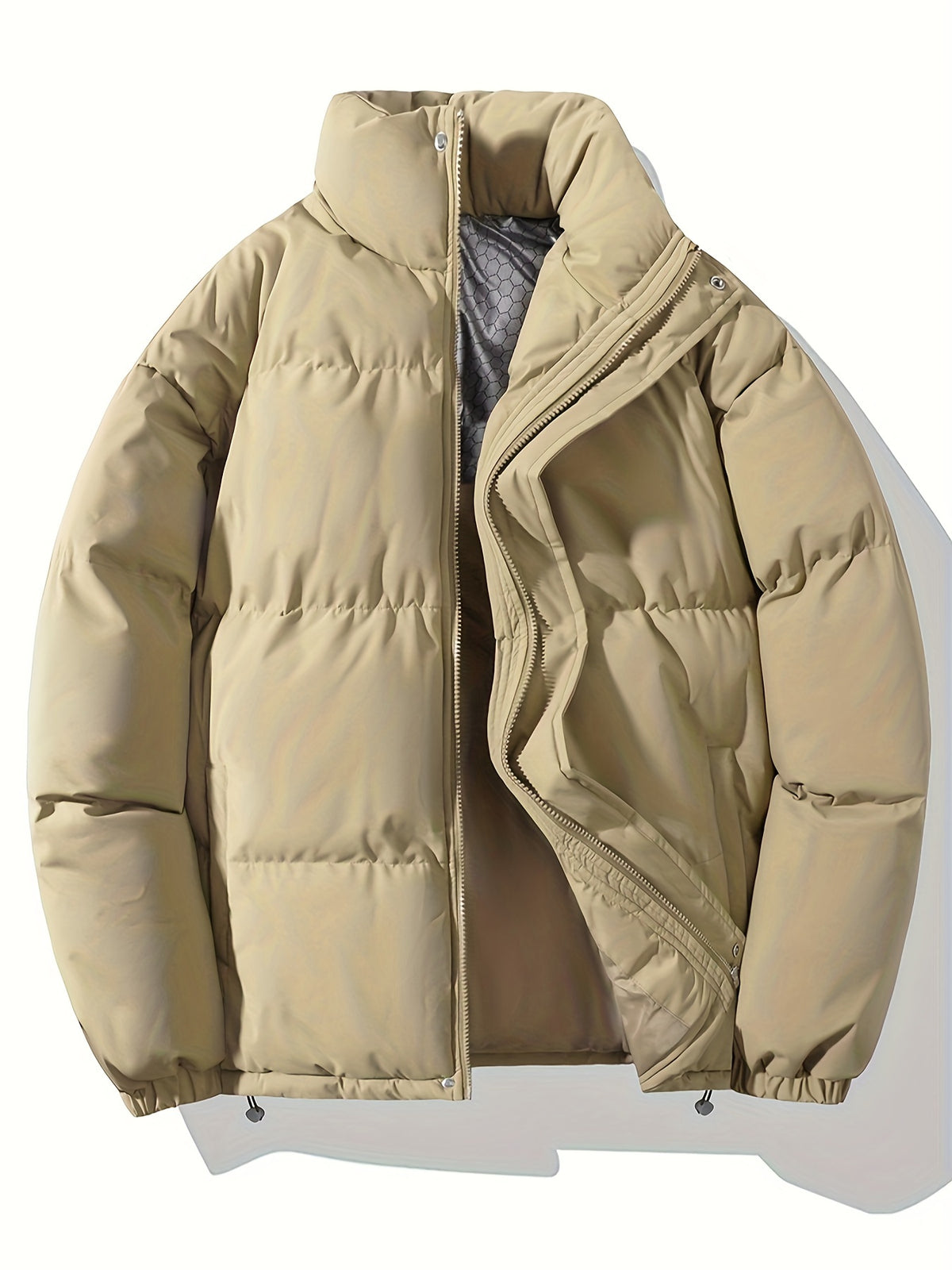 Autumn/Winter Men's Regular Fit Thickened Casual Solid Color Padded Coat, Men's Winter Warm Outerwear