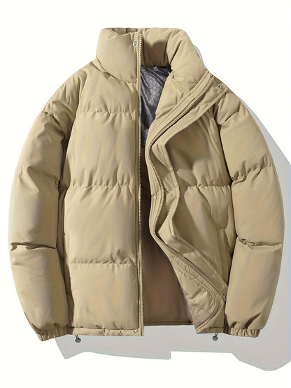 Autumn/Winter Men's Regular Fit Thickened Casual Solid Color Padded Coat, Men's Winter Warm Outerwear