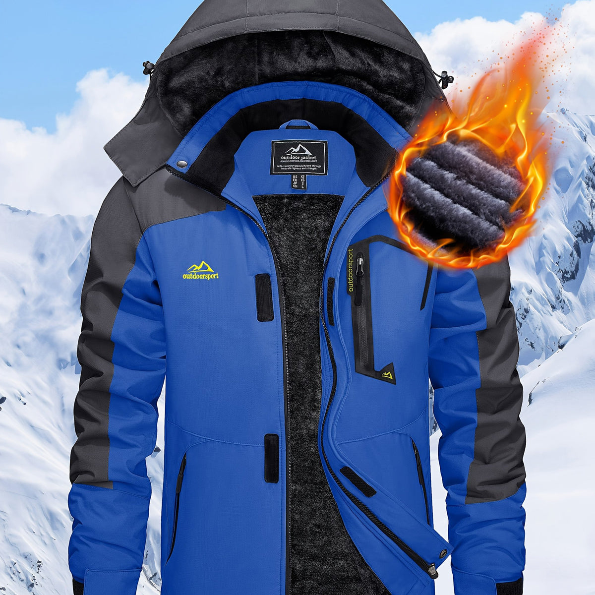 Men's Hooded Winter Fleece Lined Jacket for Outdoor Activities