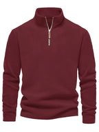 Refined Fleece Henley Sweater with Stand-Up Collar for Men