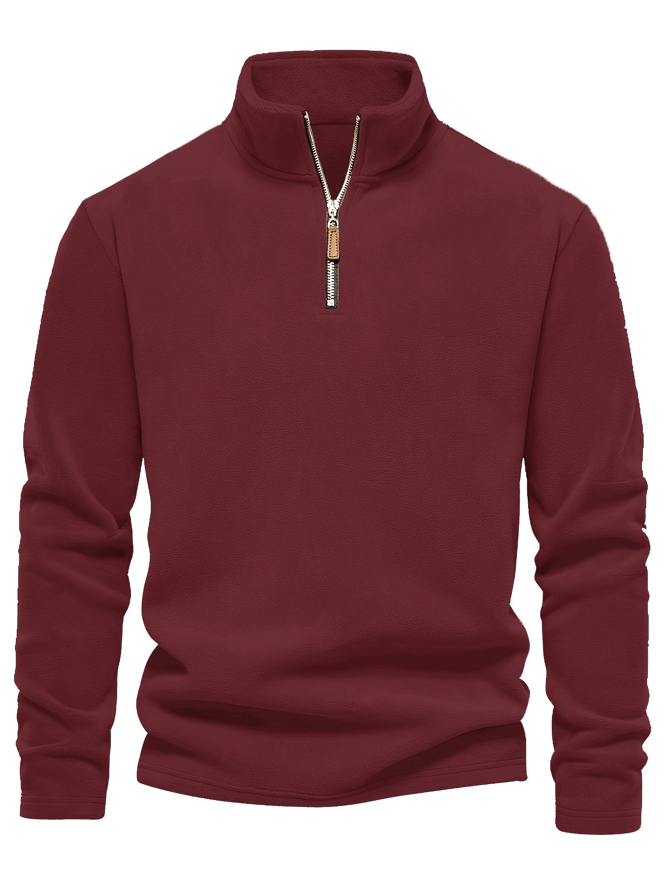 Refined Fleece Henley Sweater with Stand-Up Collar for Men