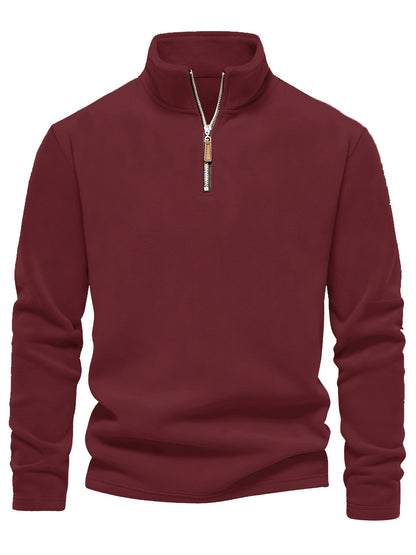 Refined Fleece Henley Sweater with Stand-Up Collar for Men