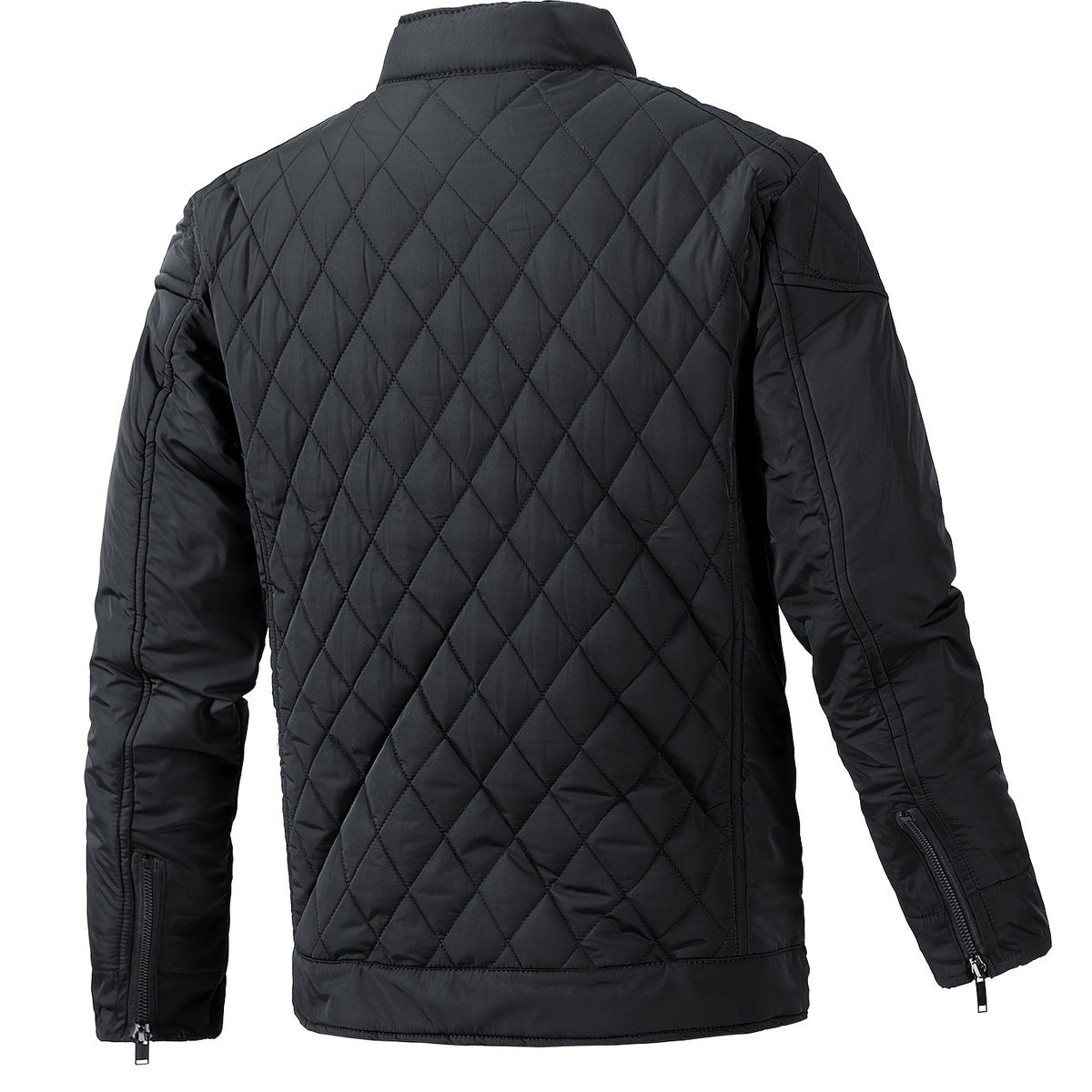 Men's Casual Diamond Pattern Stand-Up Collar Jacket in Polyester