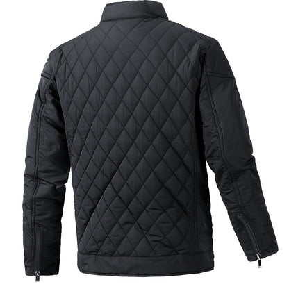 Men's Casual Diamond Pattern Stand-Up Collar Jacket in Polyester