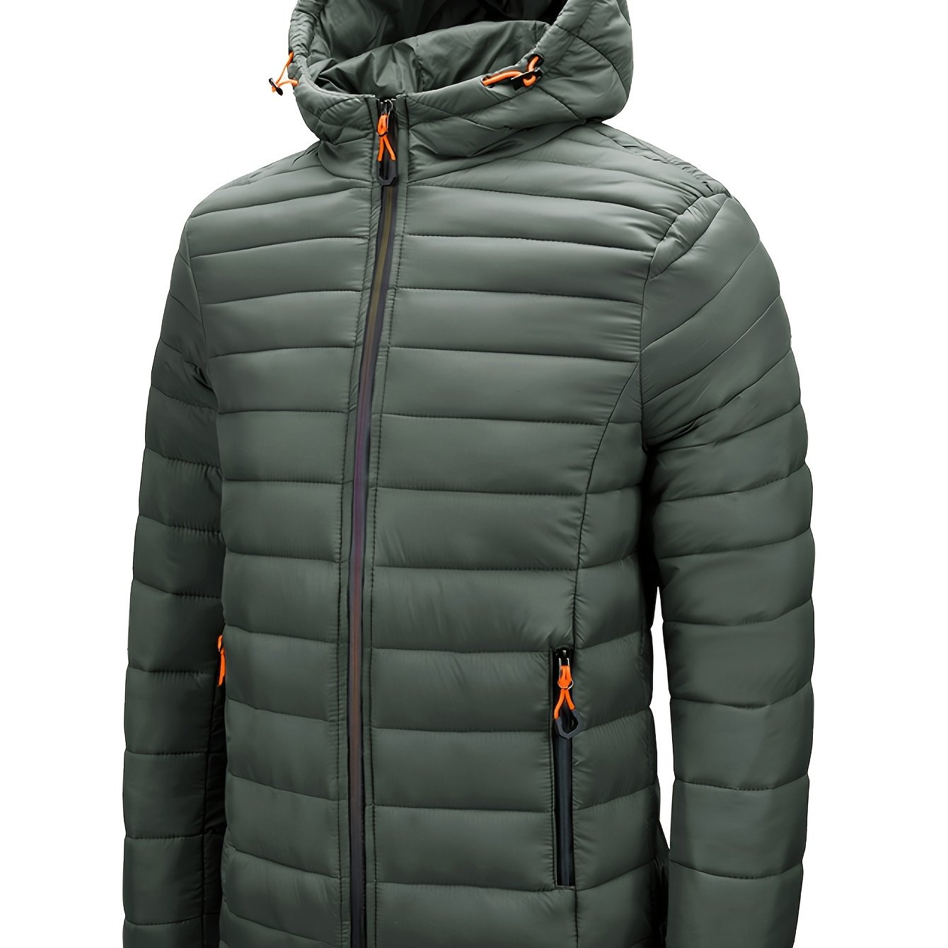 Men's Hooded Quilted Winter Jacket with Zipper Pockets