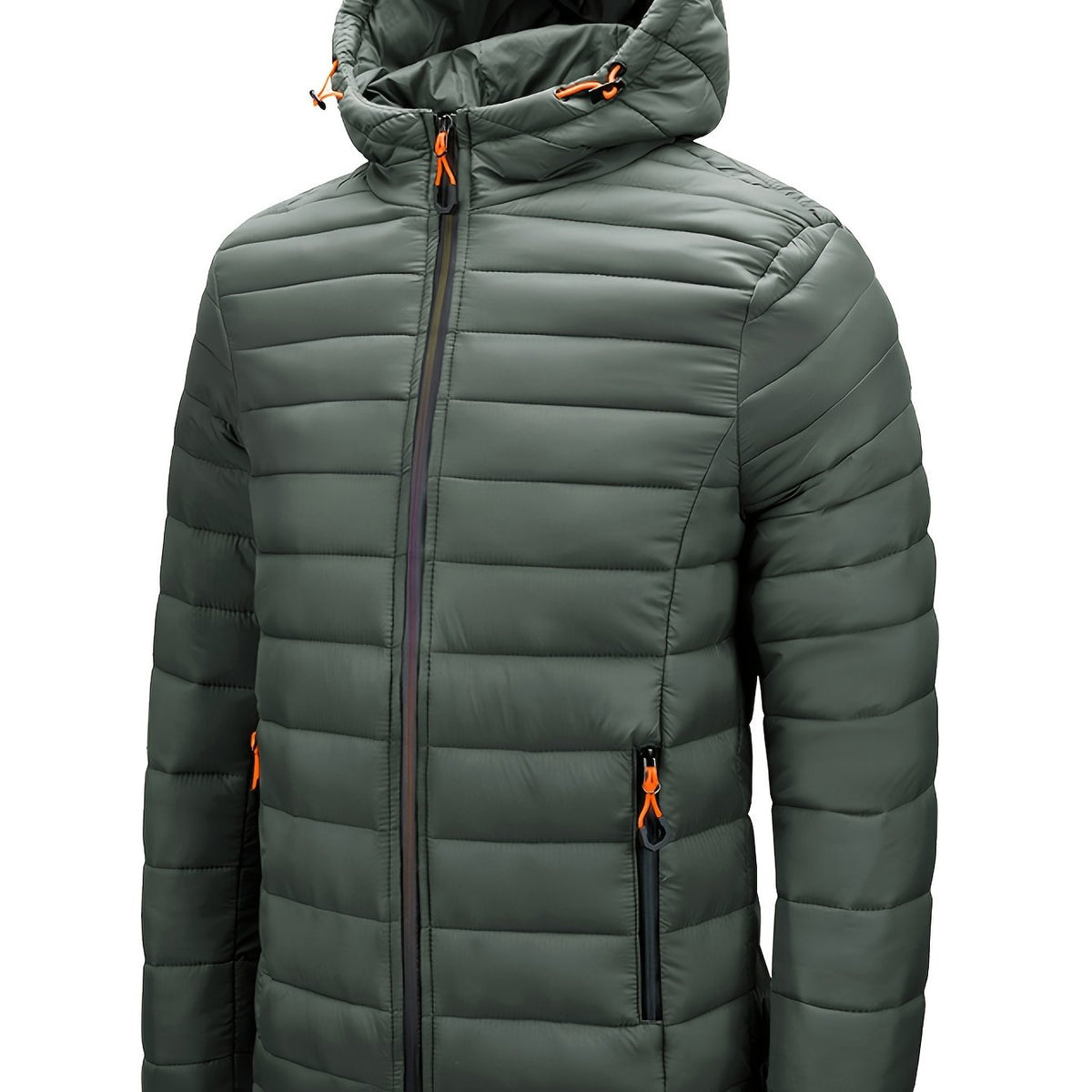 Men's Hooded Quilted Winter Jacket with Zipper Pockets