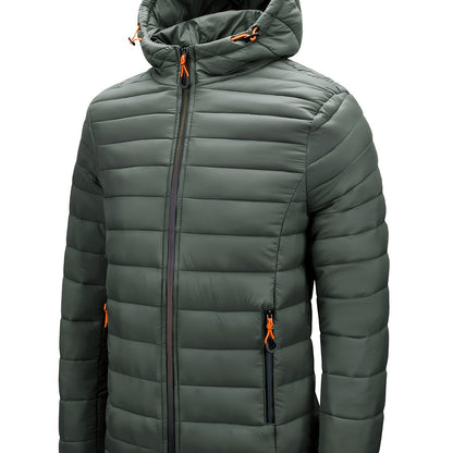 Men's Hooded Quilted Winter Jacket with Zipper Pockets