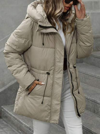 Women’s Windproof Hooded Jacket with Zippered Pockets - Midi Length