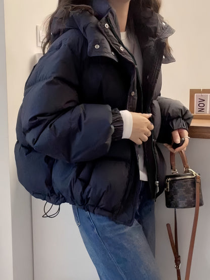 Padded Hooded Coat for Women, Quilted Loose Fit with Cargo Pockets