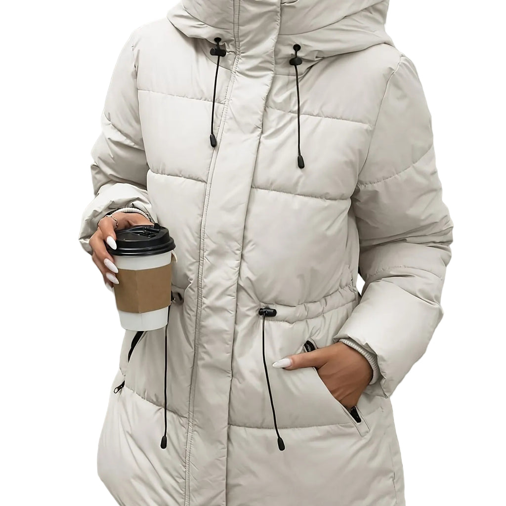 Women’s Windproof Hooded Jacket with Zippered Pockets - Midi Length
