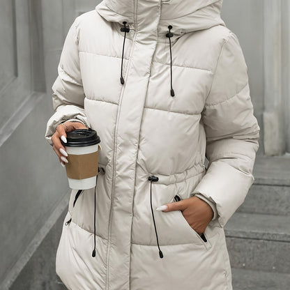 Women’s Windproof Hooded Jacket with Zippered Pockets - Midi Length