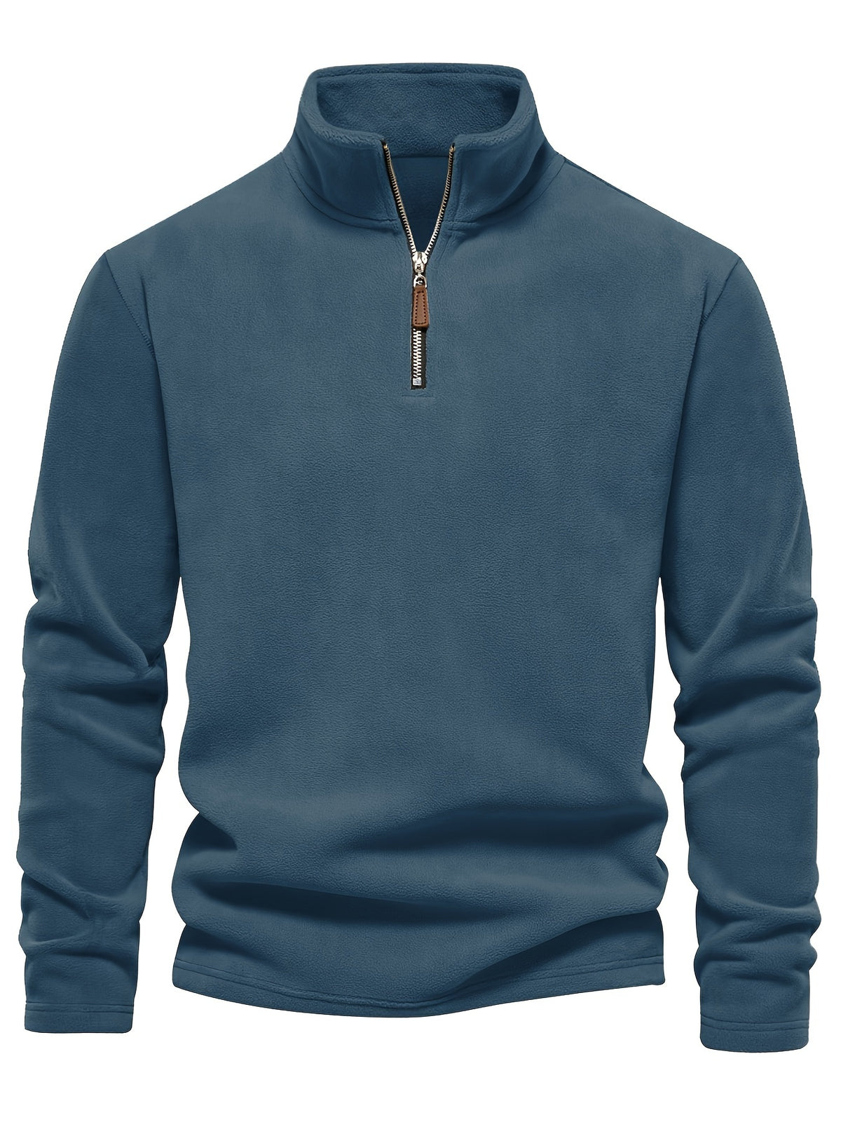 Refined Fleece Henley Sweater with Stand-Up Collar for Men