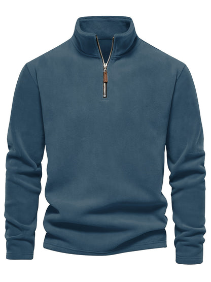 Refined Fleece Henley Sweater with Stand-Up Collar for Men
