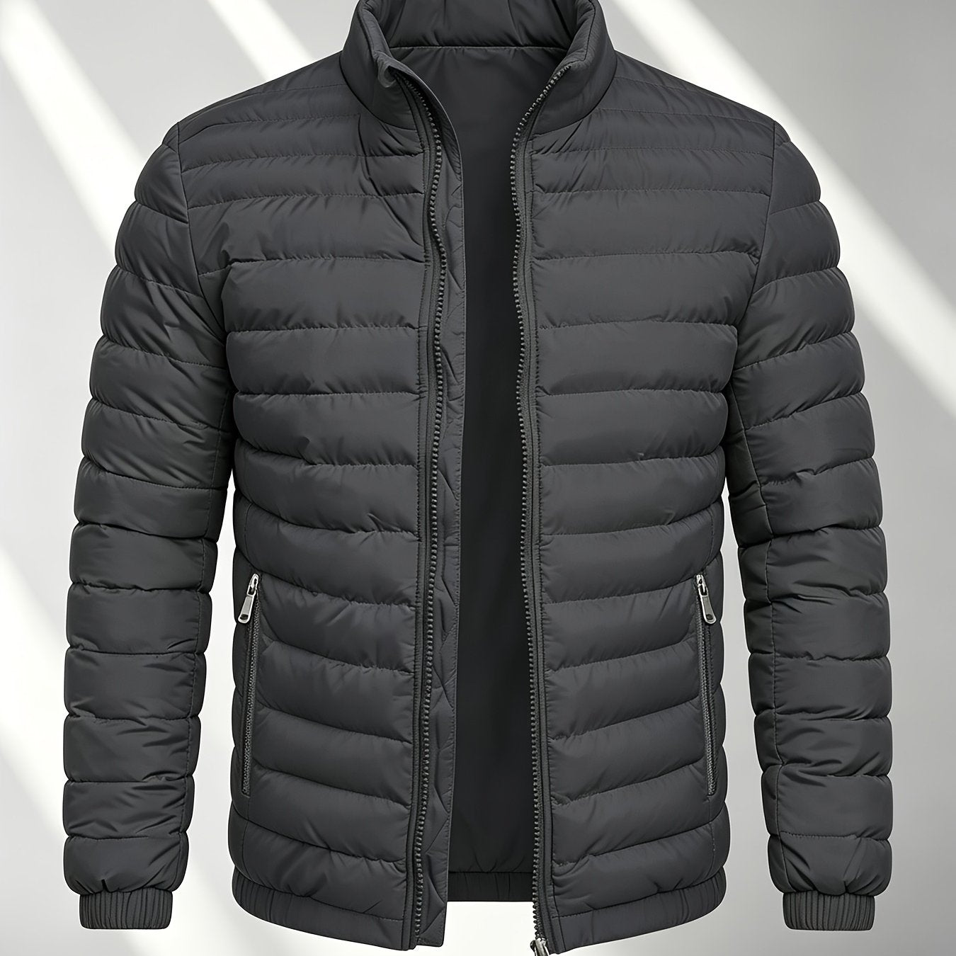 Men's College-Style Stand-Up Collar Jacket, Warm Outerwear Casual Windproof Coat with Zippered Pockets, Suitable for Winter Wear