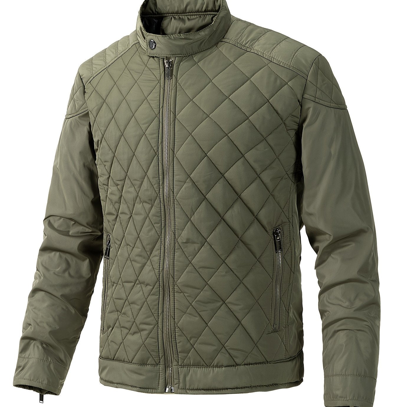Men's Casual Diamond Pattern Stand-Up Collar Jacket in Polyester
