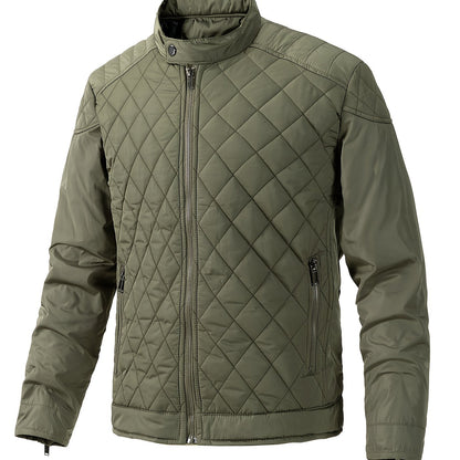 Men's Casual Diamond Pattern Stand-Up Collar Jacket in Polyester