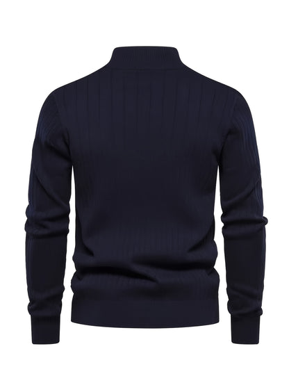 Men's Stand Collar Zipper Knit Pullover Sweater for Fall Comfort
