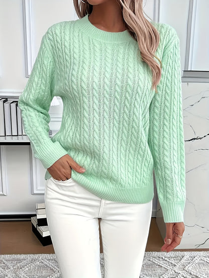 Women's Casual Loose-Fit Round Neck Long Sleeve Pullover Sweater