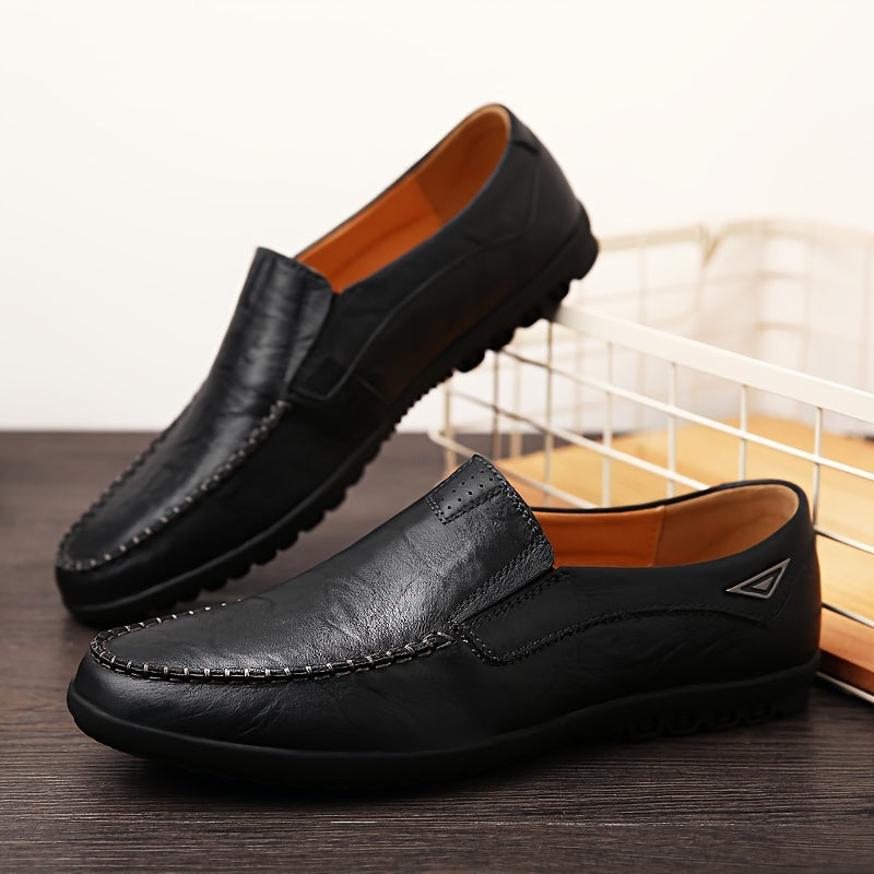 Men's Slip-On Casual Shoes - Genuine Leather, Soft Rubber Sole, Breathable