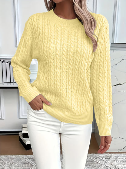 Women's Casual Loose-Fit Round Neck Long Sleeve Pullover Sweater