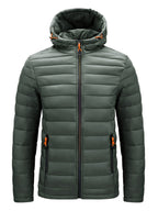 Men's Hooded Quilted Winter Jacket with Zipper Pockets