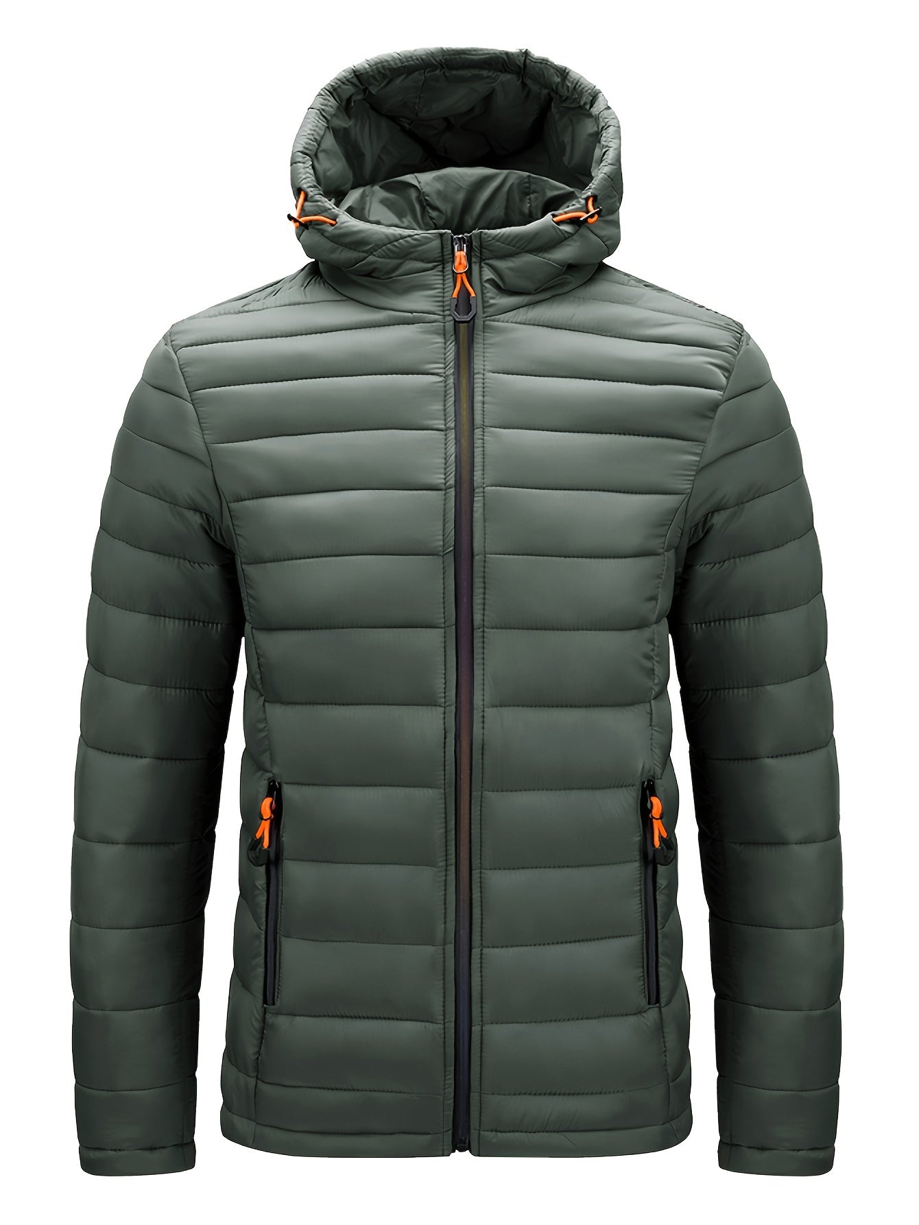 Men's Hooded Quilted Winter Jacket with Zipper Pockets