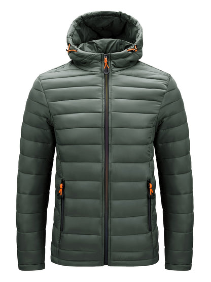 Men's Hooded Quilted Winter Jacket with Zipper Pockets