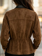 Women’s Drawstring Waist-Cinching Jacket - Casual Corduroy Short Coat