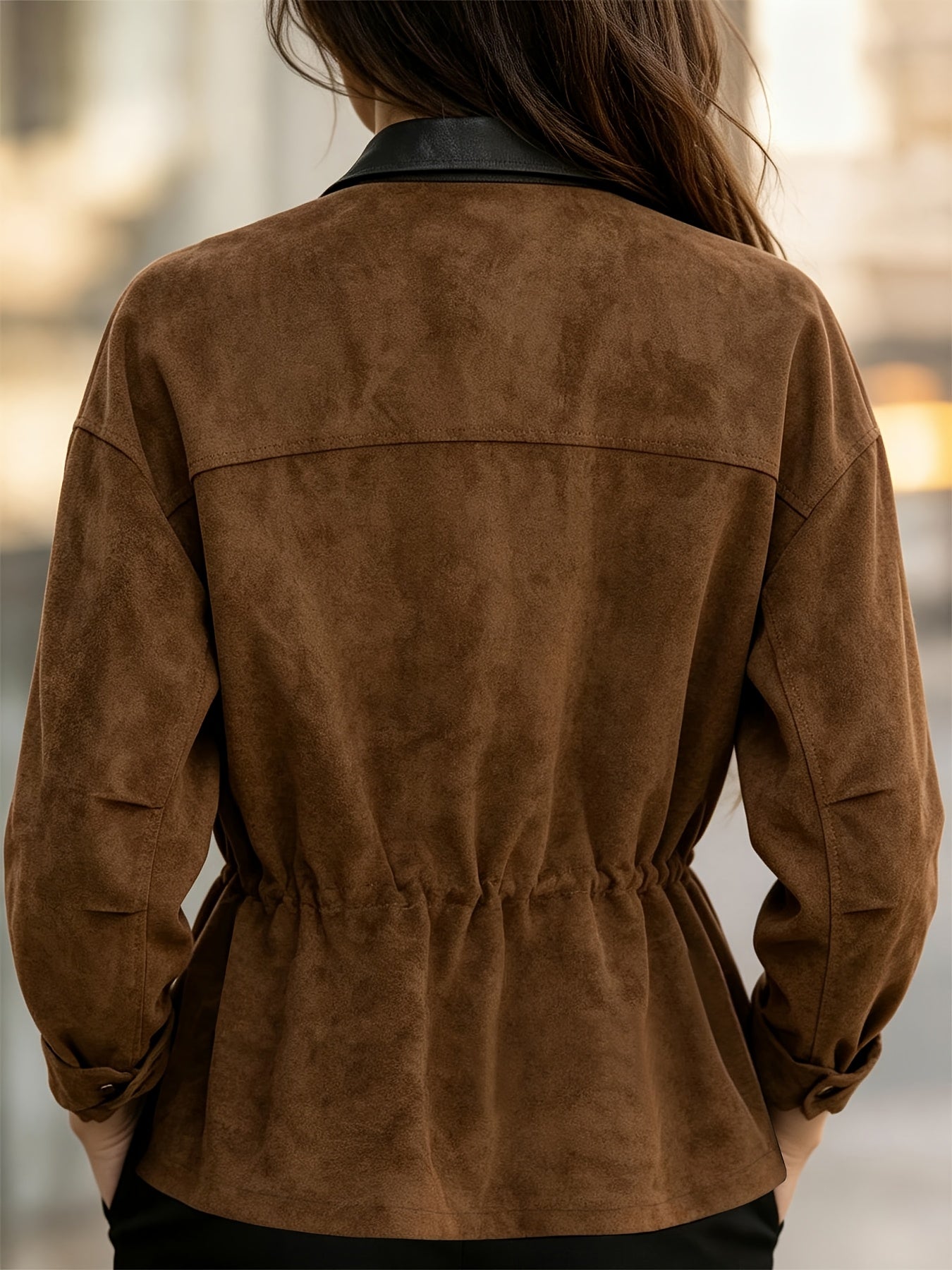 Women’s Drawstring Waist-Cinching Jacket - Casual Corduroy Short Coat