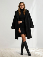 Women Hooded Bouclé Winter Coat - Relaxed Fit with Textured Finish