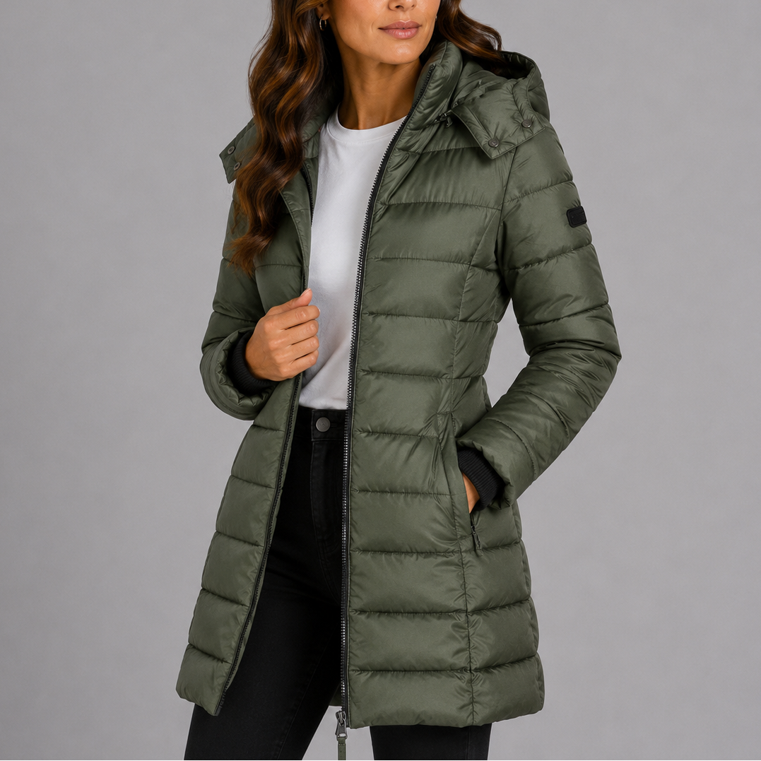 Women's Hooded Quilted Puffer Jacket with Cotton Insulation