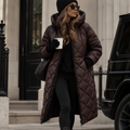 Women's Quilted Long Coat with Water-Resistant Fabric for Cold Weather
