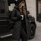 Women's Quilted Long Coat with Water-Resistant Fabric for Cold Weather