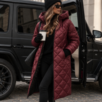 Women's Quilted Long Coat with Water-Resistant Fabric for Cold Weather