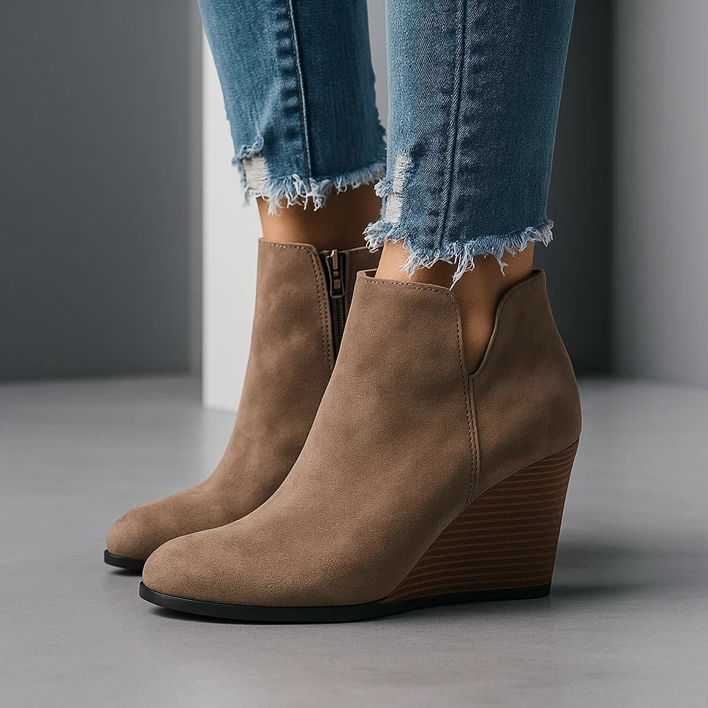 Sculpted Wedge Ankle Boots with Side Cut-Out