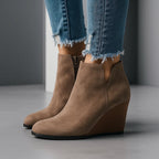 Sculpted Wedge Ankle Boots with Side Cut-Out