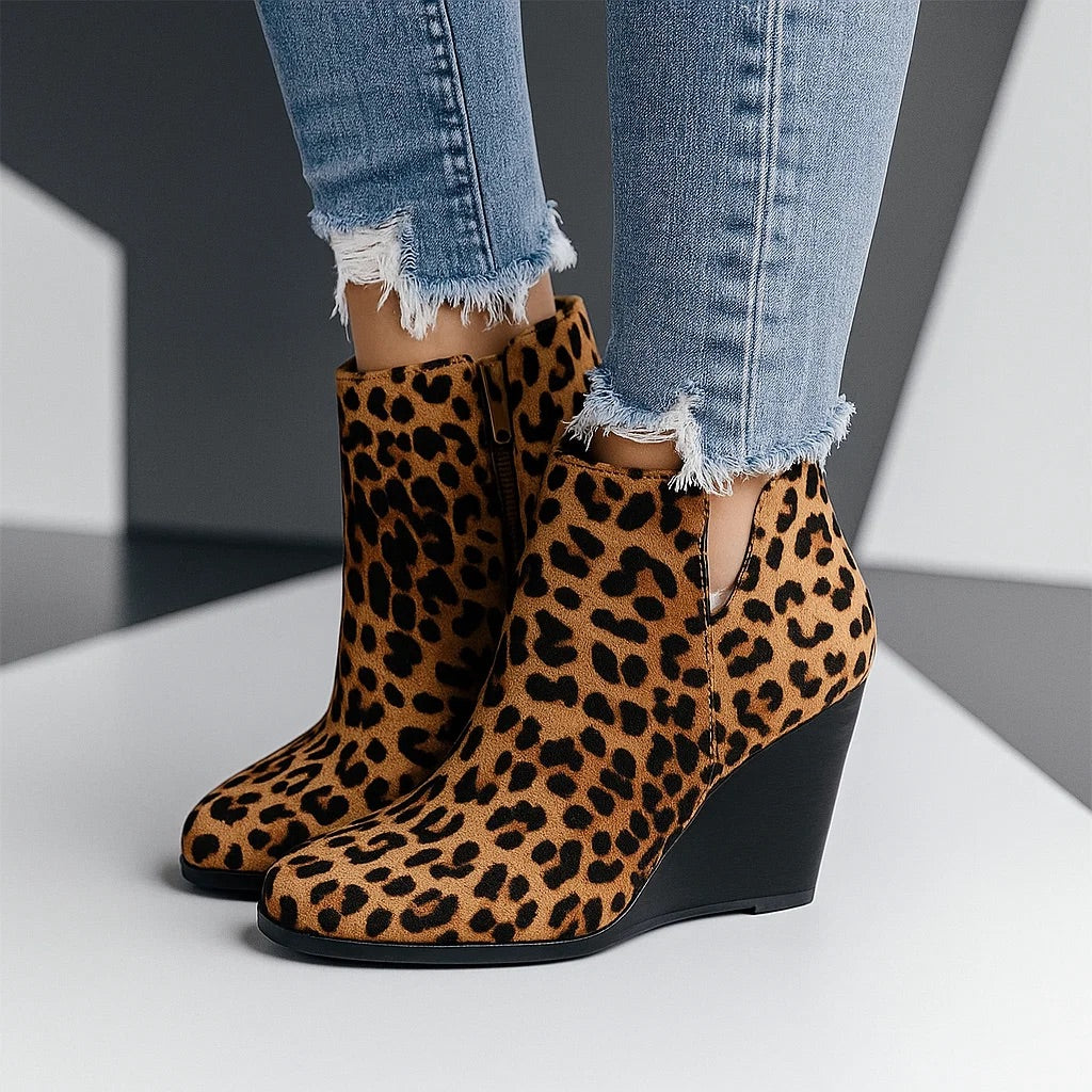 Sculpted Wedge Ankle Boots with Side Cut-Out