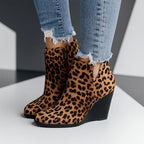 Sculpted Wedge Ankle Boots with Side Cut-Out