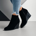 Sculpted Wedge Ankle Boots with Side Cut-Out