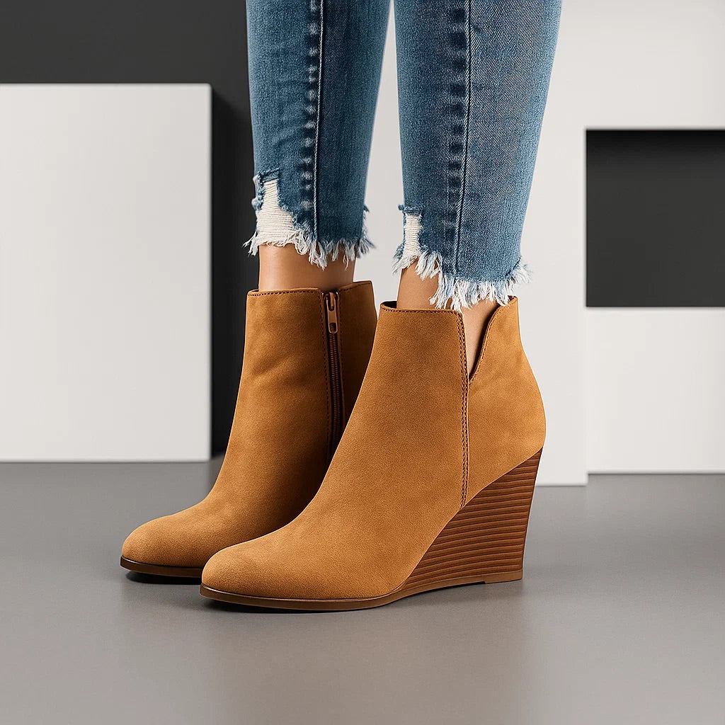 Sculpted Wedge Ankle Boots with Side Cut-Out